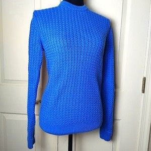 Sky Blue Nigel Hall Knit Crew Neck Fitted Cotton Sweater